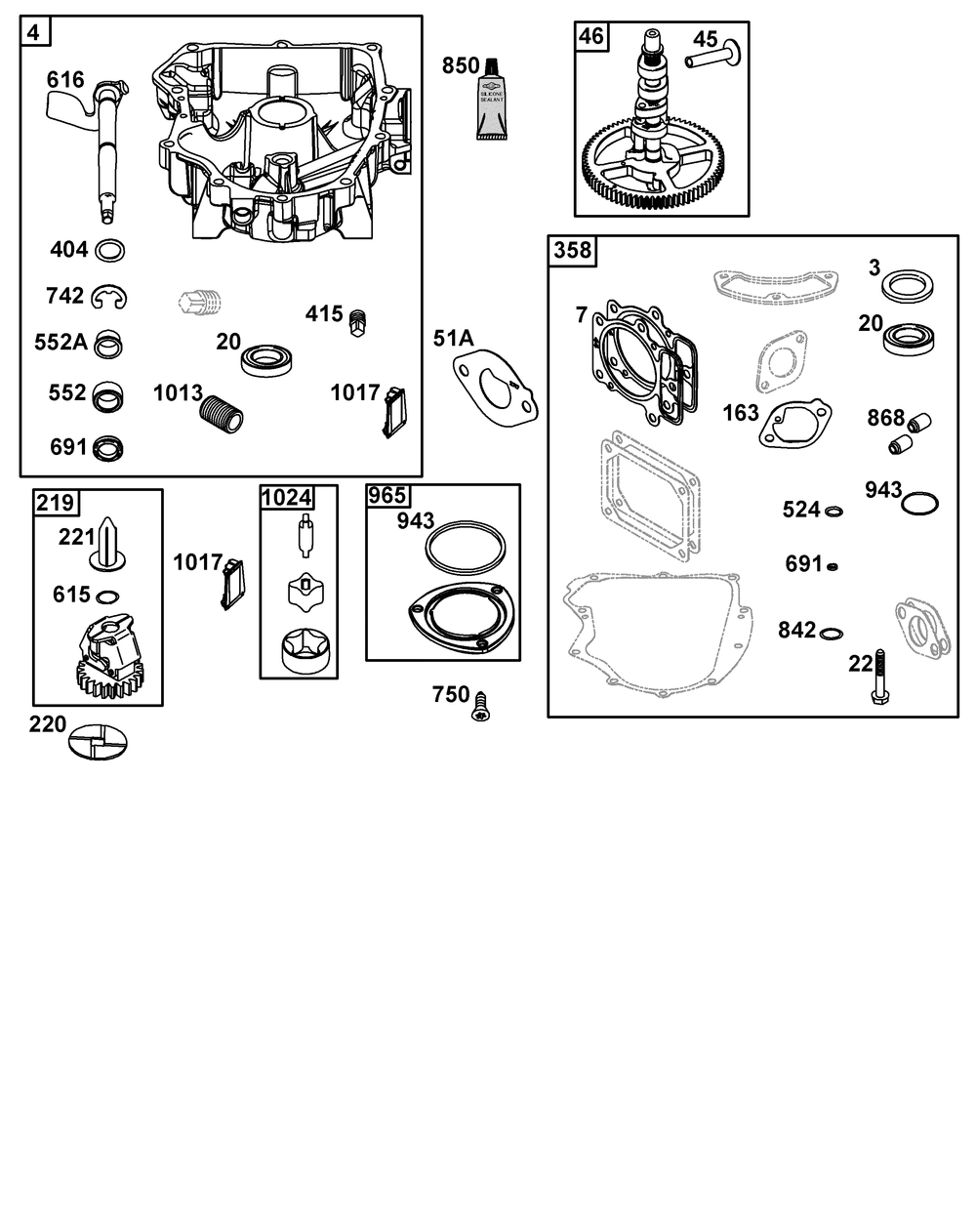 Crankcase Cover/Sump Group Diagram and Parts List for 40N777-0036-B5 400000 - 699999 Briggs and Stratton Engine